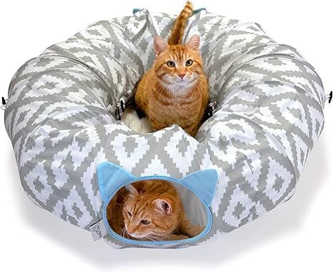 Plush Cat Tunnel with Cat Bed for Indoor Cats