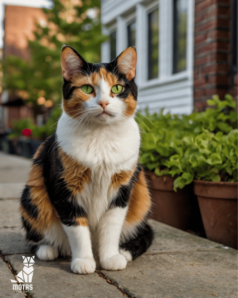 Cleo the calico cat basking in the sun.