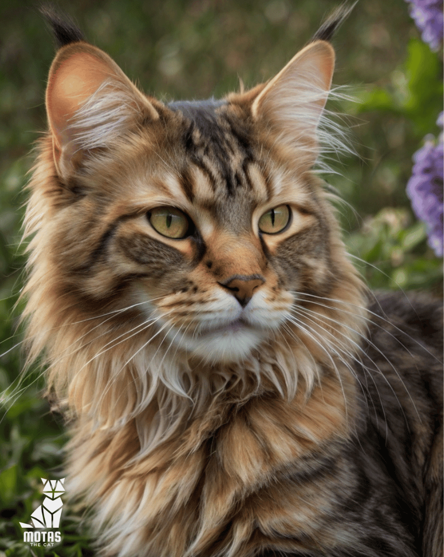 Simba the Maine Coon Cat in Sunlit Garden