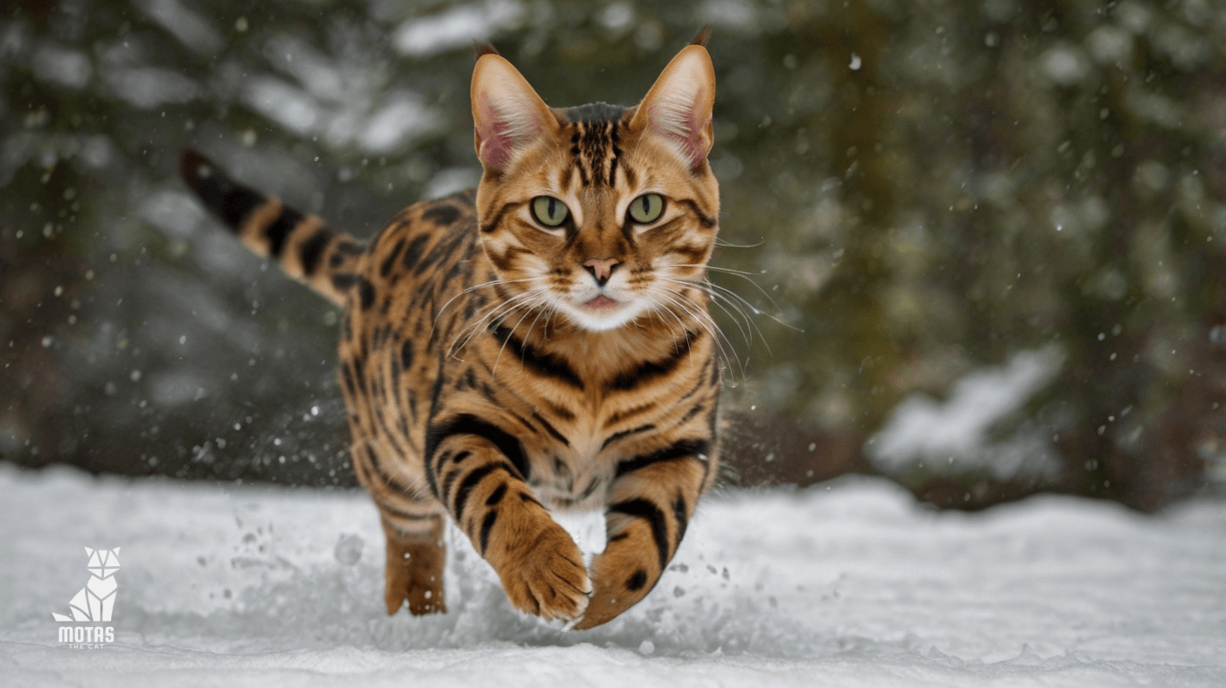 Max the Bengal cat climbing his Whiskers cat tower