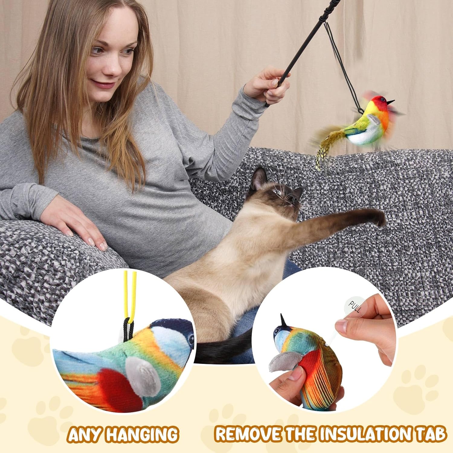 5 Pcs Squeak Real Birds Interactive Cat Toys