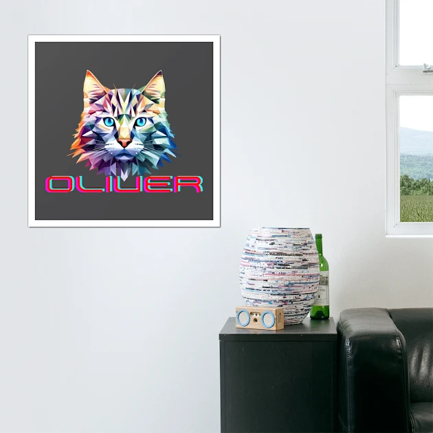 MotasTheCat wall art featuring Oliver, a charming printed cartoon cat face